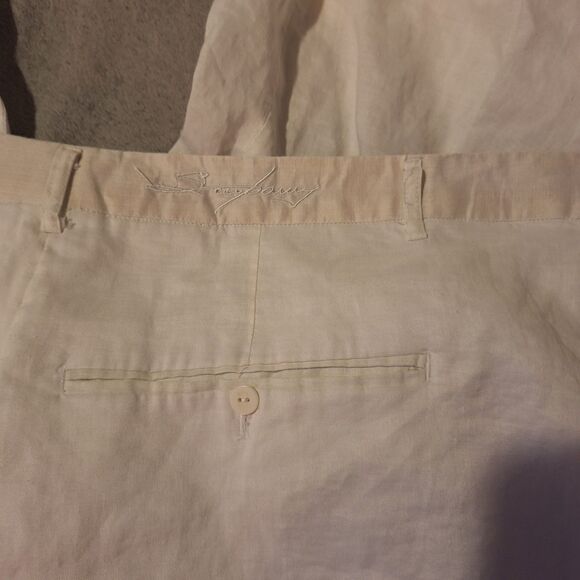 STEVE HARVEY 100% Linen Pants Mens 52/34 (50/30 Actual) White Pleated - Picture 12 of 14